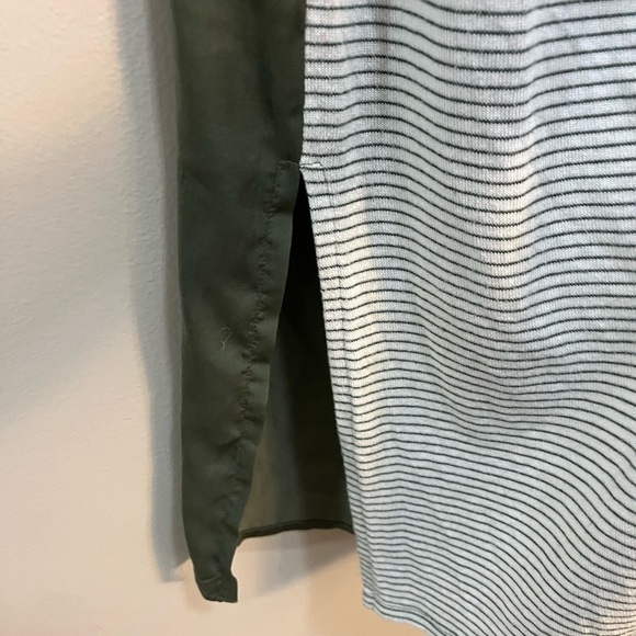 Halston Long Cardigan Sleeveless Open Front Knit Stripe & Green Duster Women L - Picture 6 of 11